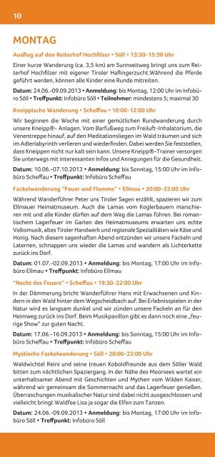 Tourismusverband Wochenprogramm Sommer 2013 - Hotel Hochfilzer