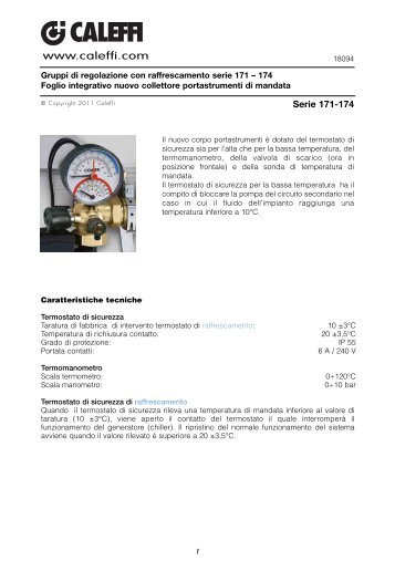 Gruppi di regolazione con raffrescamento serie 171 â 174 - Caleffi