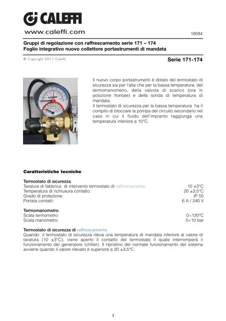 Gruppi di regolazione con raffrescamento serie 171 â€“ 174 - Caleffi