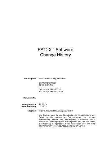 FST2XT Software Change History - New Lift