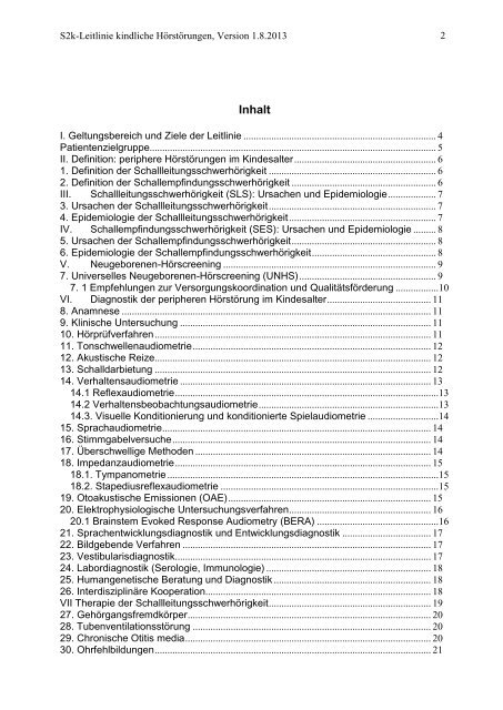 S2k-Leitlinie "Periphere Hörstörungen im Kindesalter" - AWMF