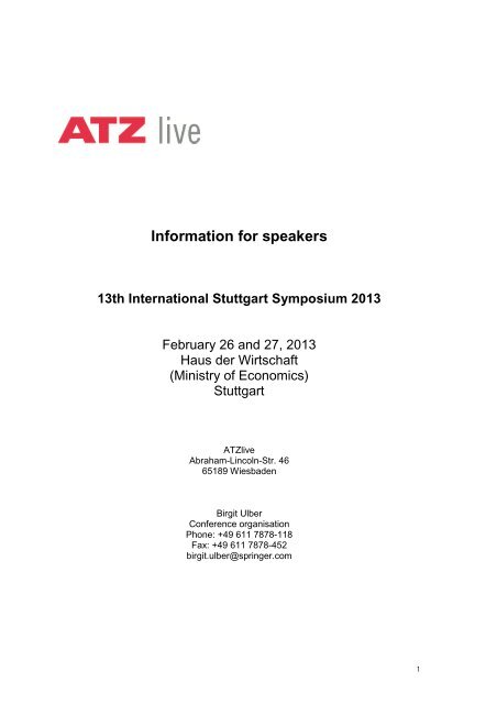 Information For Speakers 13th International Stuttgart Fkfs
