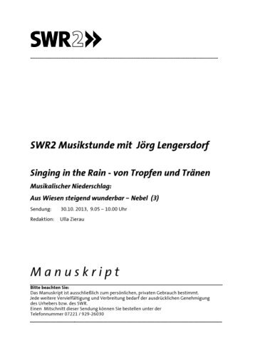 SWR2 Musikstunde Singing in the Rain – von Tropfen und Tränen (3)