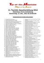 11. Touristic-Awardverleihung 2014 - Top of the Mountains