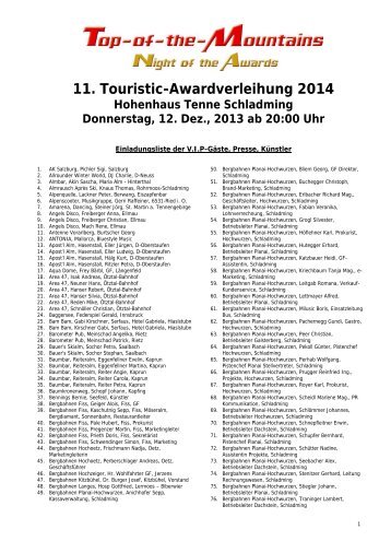 11. Touristic-Awardverleihung 2014 - Top of the Mountains