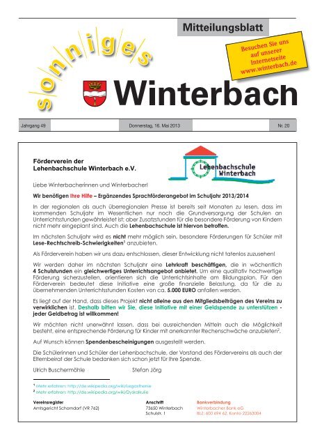 Mitteilungsblatt KW 20/2013 - Gemeinde Winterbach