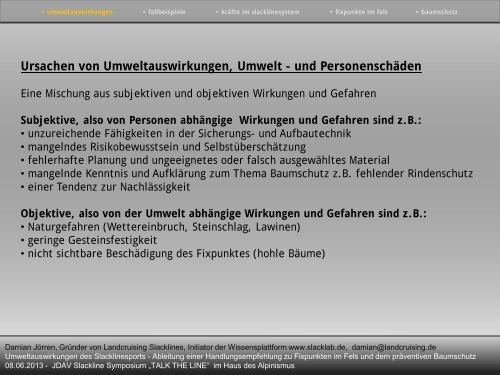 Damian Jörren - Umweltauswirkungen des Slacklinesports ... - JDAV