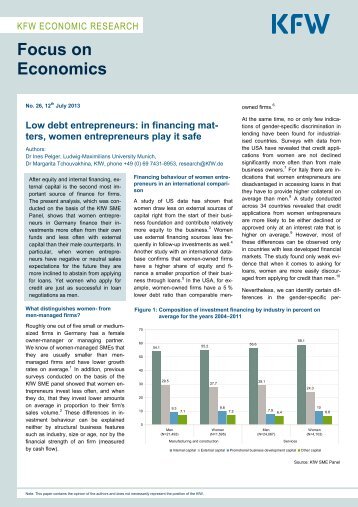 in financing matters, women entrepreneurs play it safe - KfW