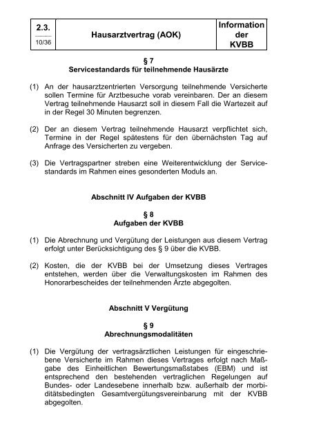 Hausarztvertrag (AOK) - Kassenärztlichen Vereinigung Brandenburg