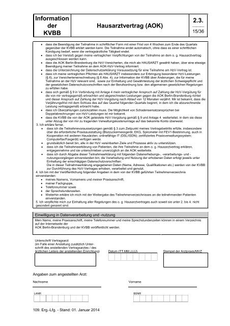 Hausarztvertrag (AOK) - Kassenärztlichen Vereinigung Brandenburg