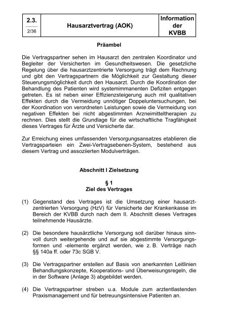 Hausarztvertrag (AOK) - Kassenärztlichen Vereinigung Brandenburg