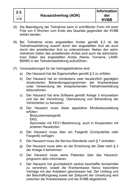 Hausarztvertrag (AOK) - Kassenärztlichen Vereinigung Brandenburg