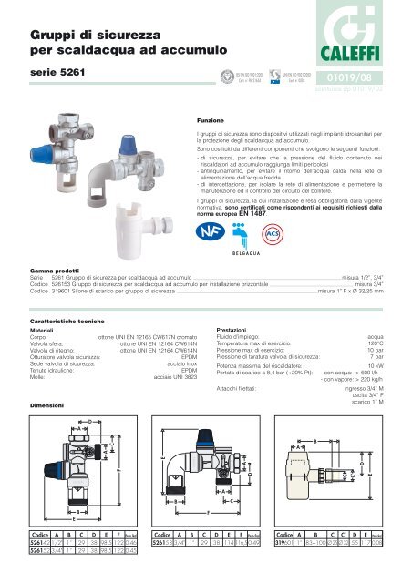 Gruppo di sicurezza per scaldacqua ad accumulo - Caleffi