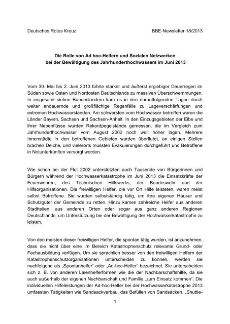 Rolle von Ad hoc-Helfern und Sozialen Netzwerken bei der ... - BBE