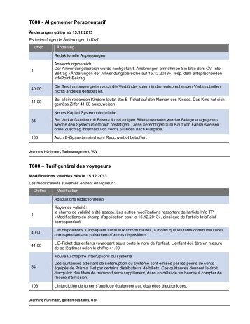 T600 - Allgemeiner Personentarif T600 – Tarif général ... - ch-direct