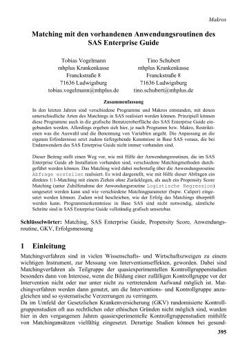 Matching mit den vorhandenen Anwendungsroutinen ... - SAS-Wiki