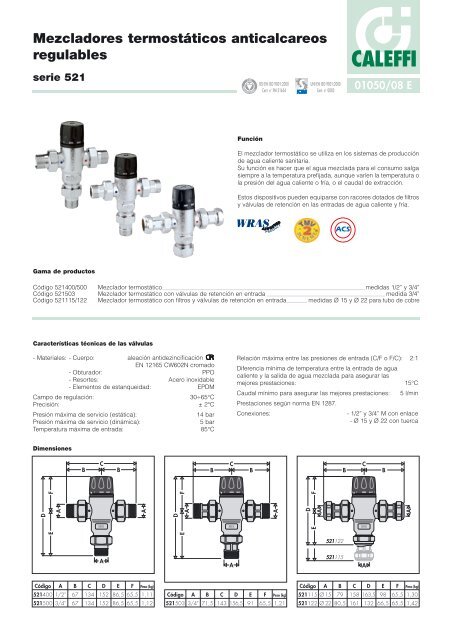 mezcladores termostÃ¡ticos anticalcareos regulables - Caleffi