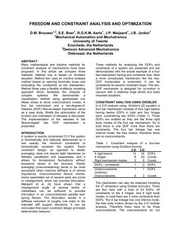 FREEDOM AND CONSTRAINT ANALYSIS AND OPTIMIZATION