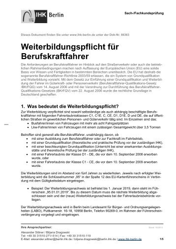 Merkblatt Weiterbildung Berufskraftfahrer - IHK Berlin