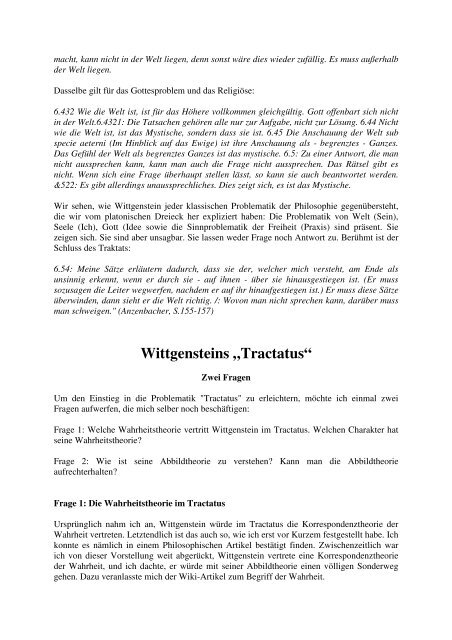 Wittgenstein: Tractatus logico- philosophicus I - von Joachim Stiller