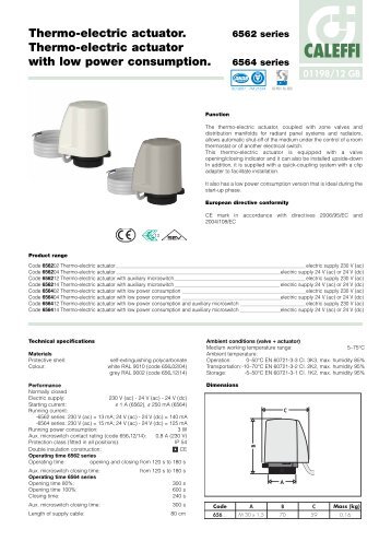 Thermo-electric actuator with low power consumption. - Caleffi