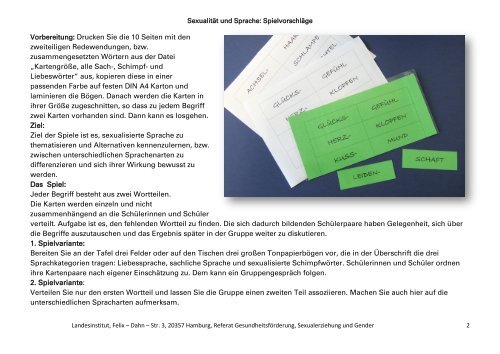 Kartenspiel Sexualität und Sprache Teil 1 - Hamburg