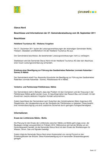 BeschlÃ¼sse 27. GR-Sitzung [PDF, 27.0 KB] - Gemeinde Glarus Nord