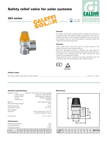 Safety relief valve for solar systems - Caleffi