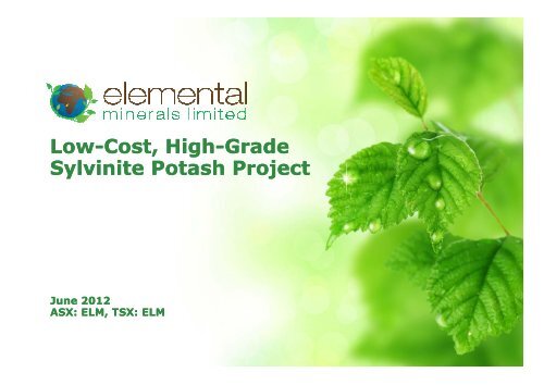 Low-Cost, High-Grade, Sylvinite Potash Project (Presentation)