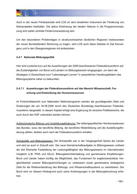 Operationelles Programm des Bundes fÃ¼r den ESF