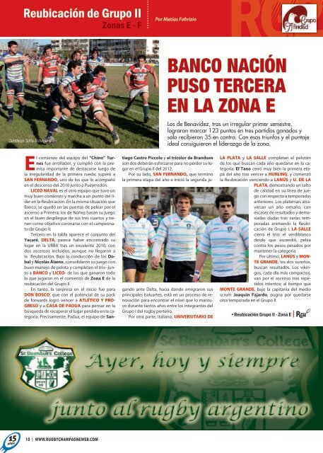 Link a la Revista RCH de Julio 2011 â N 91 - Rugby Champagne Web