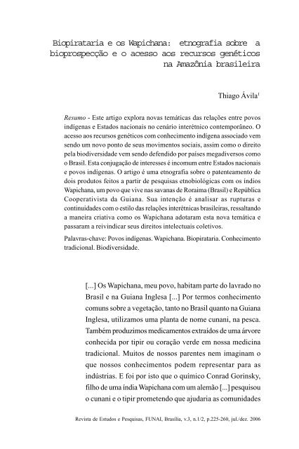 Biopirataria e os Wapichana: etnografia sobre a ... - Funai
