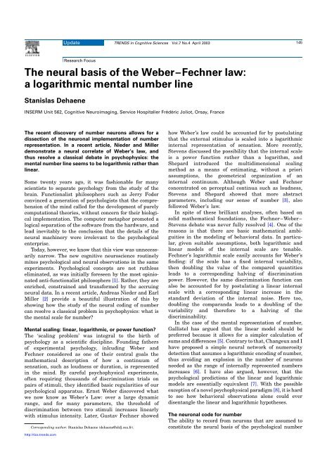 The neural basis of the Weber–Fechner law: a logarithmic mental ...
