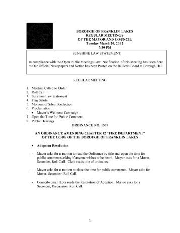 2012-03-20 MC-AGD-Regular Meeting (2) - Borough of Franklin Lakes