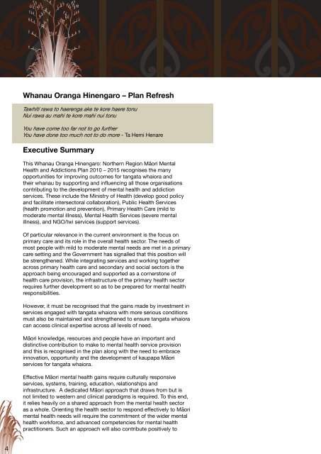 Whanau Oranga Hinengaro: Northern Region Maori ... - Network North