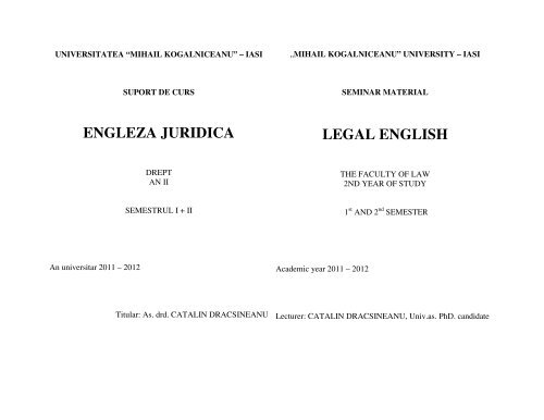 Engleza Juridica Legal English Universitatea Mihail Kogalniceanu