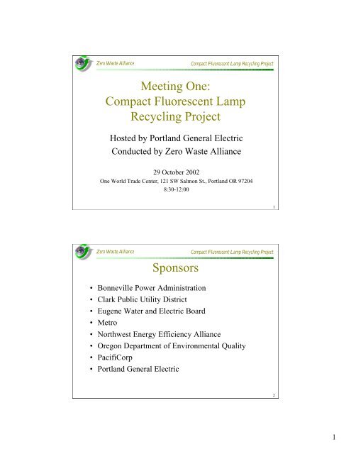 CFL Meeting 1 Presentation Slides - the Zero Waste Alliance