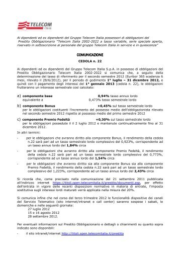Ai dipendenti ed ex dipendenti del Gruppo Telecom Italia possessori ...