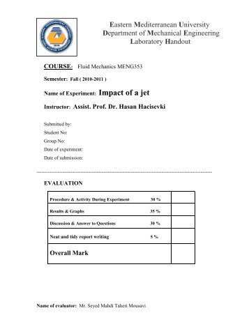 Eastern Mediterranean University Department of Mechanical ...