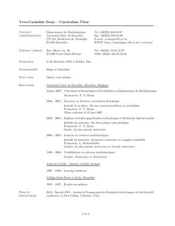 Yves-Caoimh´ın Swan – Curriculum Vitae - Solvay Brussels School