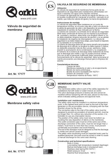 Manual de la VÃ¡lvula de Seguridad Art. 17177 - Orkli