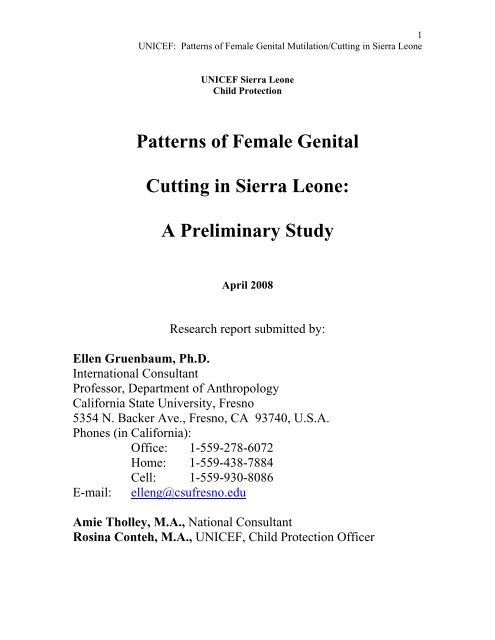 Patterns of Female Genital Cutting in Sierra Leone - Unicef