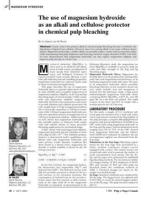 The Use Of Magnesium Hydroxide As An Alkali And Cellulose