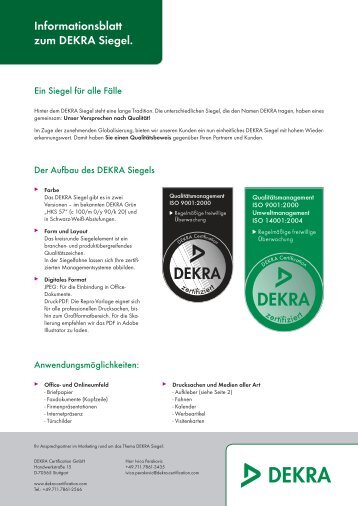 Informationsblatt zum DEKRA Siegel.