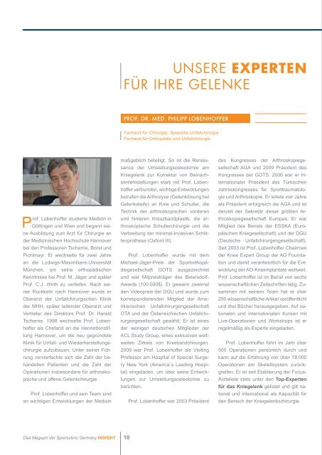 Praxismagazin Insight 1. Ausgabe - sportsclinic Germany