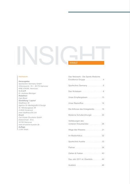 Praxismagazin Insight 1. Ausgabe - sportsclinic Germany