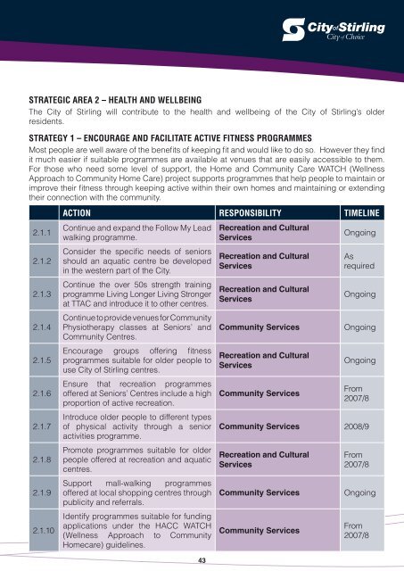 Seniors Plan 2007 - City of Stirling - The Western Australian ...