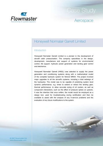 Honeywell Normalair Garrett integrate Flowmaster with their data ...