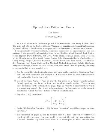 Optimal State Estimation: Errata - The Academic Server at csuohio