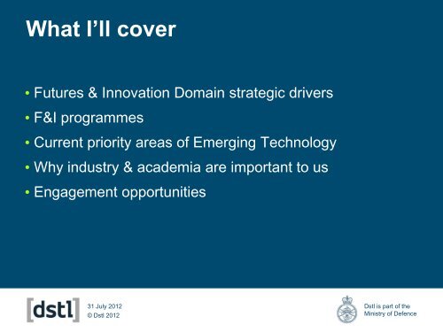 Futures and Innovation supplier event presentation - Dstl